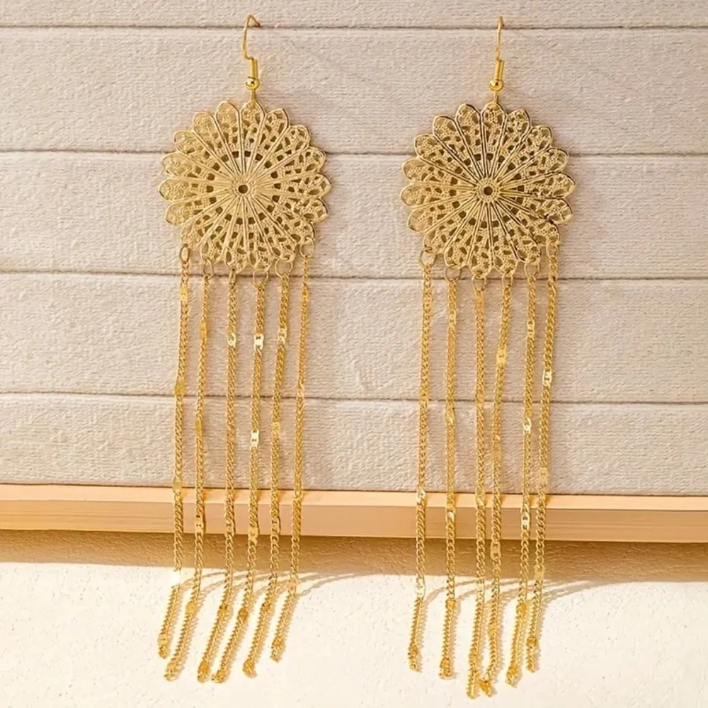 Boho Tassel Dangle Earrings – Golden Sparkle, Party & Gift Ready Lucky earrings